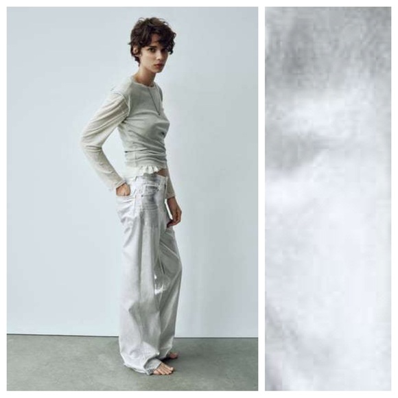 NWT. Zara TRF Metallic Effect High-Waisted Jeans. Size 12, 14. - Picture 3 of 12